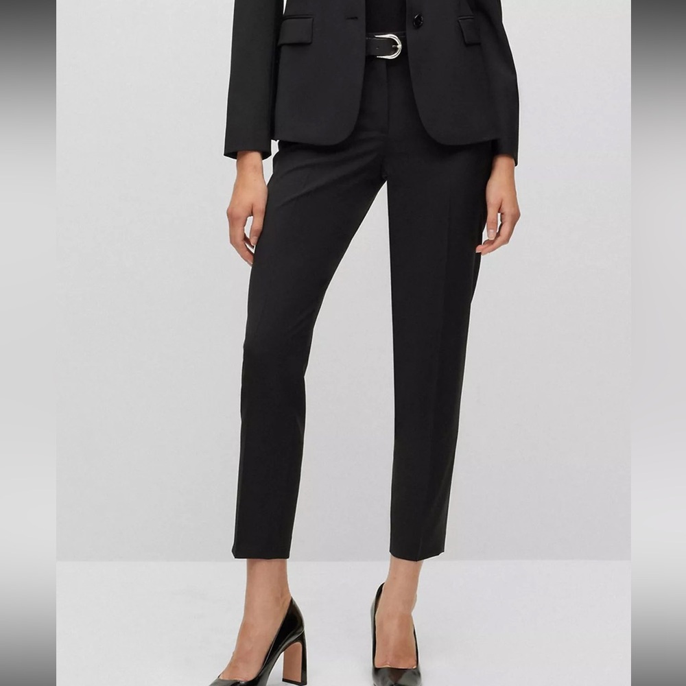 Hugo Boss Tiluna Wool Cropped Sleek Black Trousers Size‎ 6